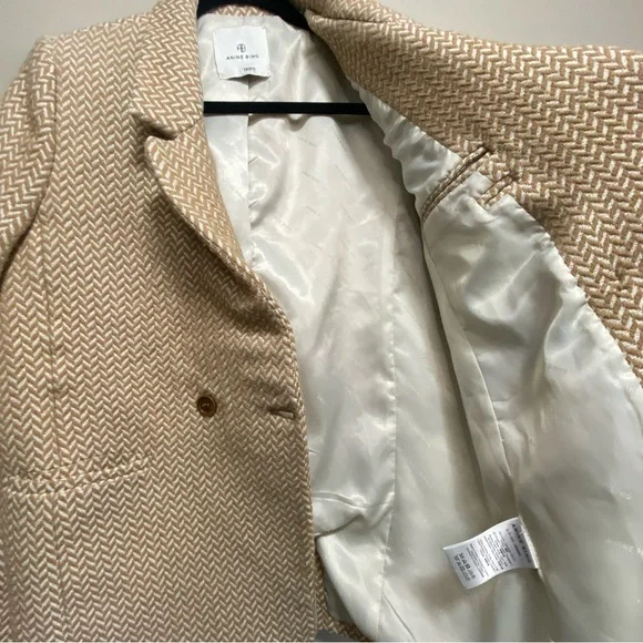 Anine Bing Fishbone Double Breasted Blazer Jacket Large Tan Cream Beige Wool S - Picture 9 of 11